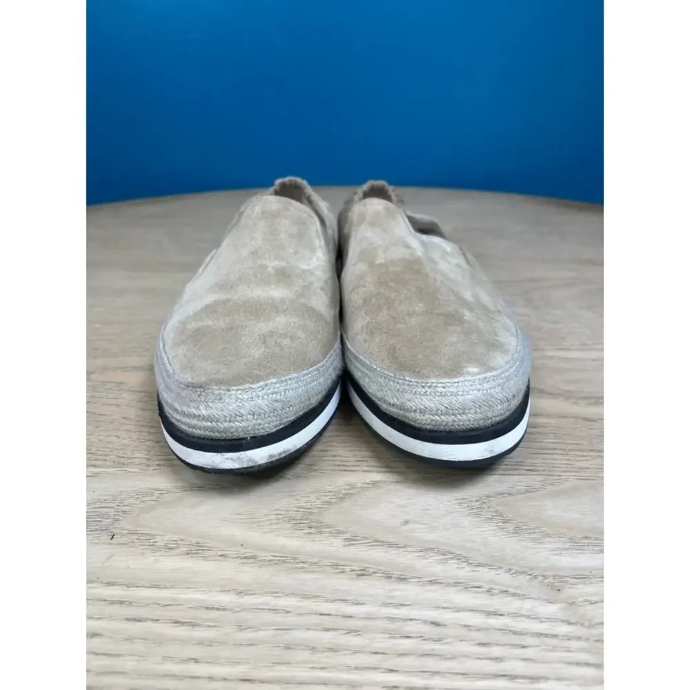 PRADA Saint Tropez Espadrille Slip On Platform Sneakers Tan Suede Size 7.5